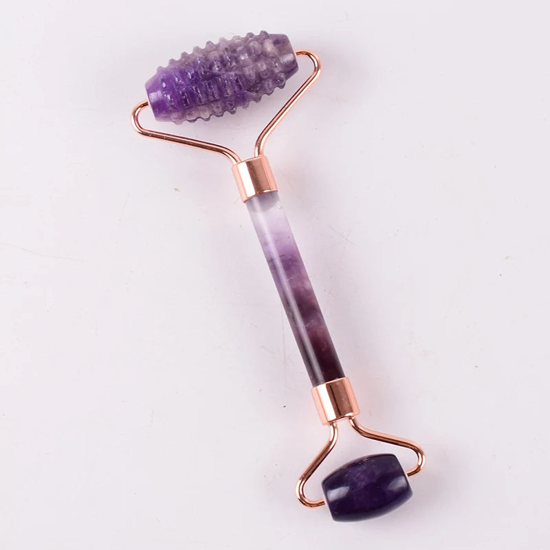 StoneRoll™ – Ametista Originale | Massaggio Viso e Collo | Doppio Roller + Gua Sha