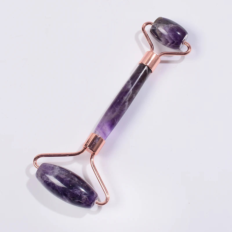 StoneRoll™ – Ametista Originale | Massaggio Viso e Collo | Doppio Roller + Gua Sha
