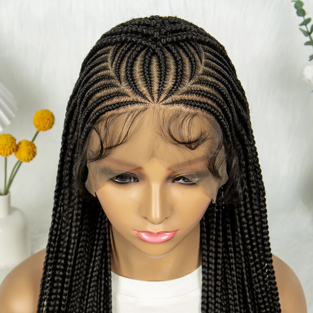 CornrowLace™ | Parrucca Intrecciata - Treccine Cornrow con Baby Hair | 90 cm di Lunghezza