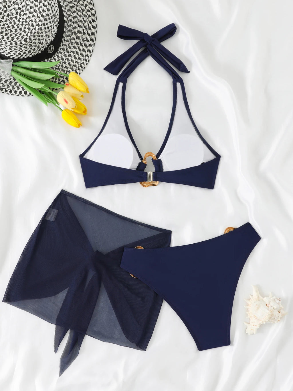 DivineGold™| L'Outfit Mare Iconico - Set Bikini 3 Pezzi con Giunzioni Dorate