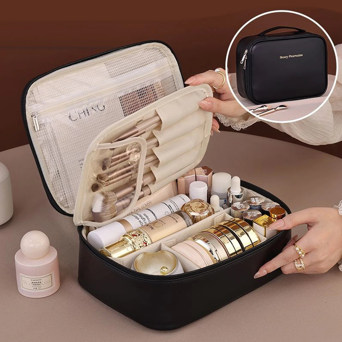 Vanity-Case Pro™ | Borsa da Trucco in Ecopelle a Doppio Strato - Beauty Case professionale da Viaggio