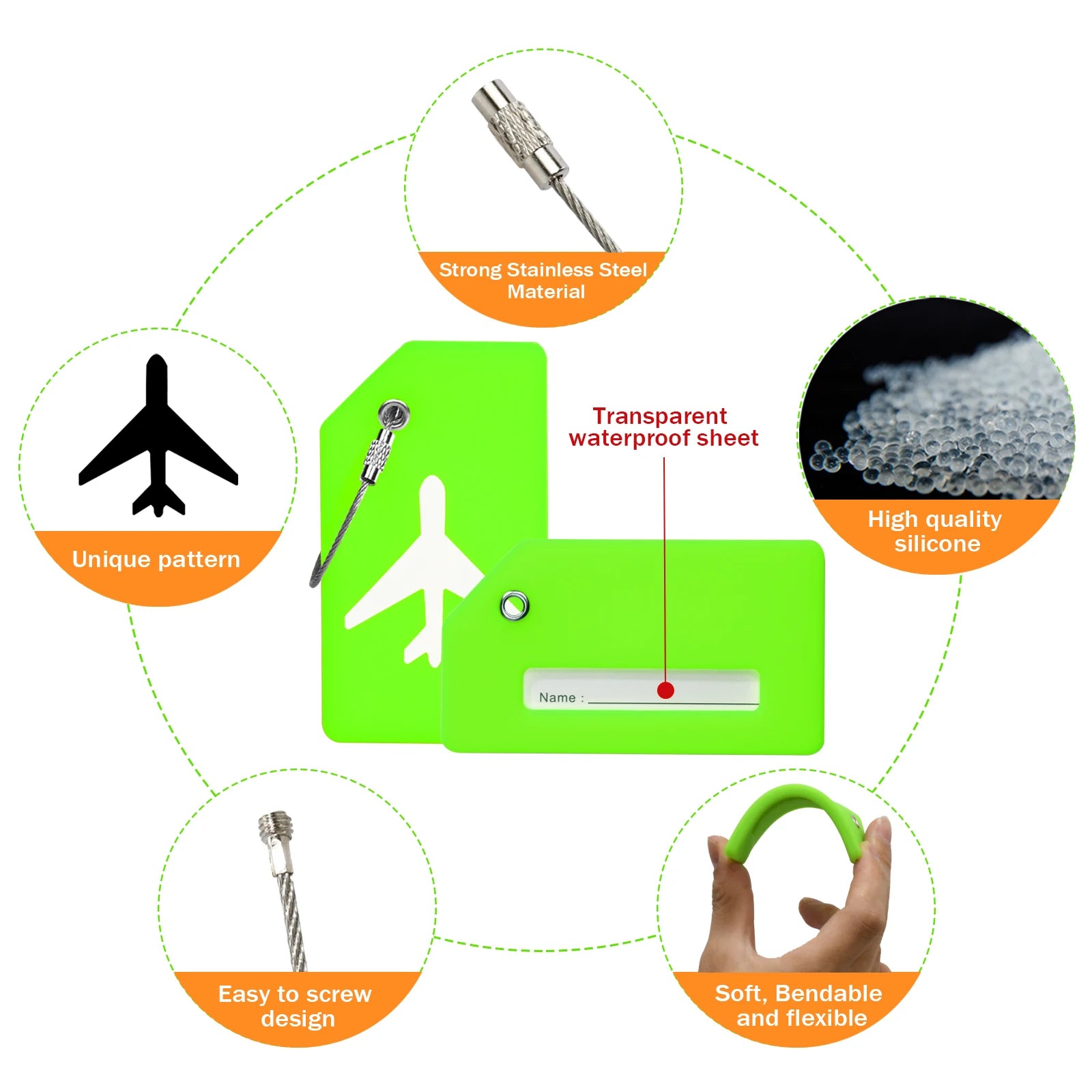 SkyID Elite™ – Set Etichette Valigia Identificative (4 Pezzi) | Silicone Flessibile & Cavo in Acciaio
