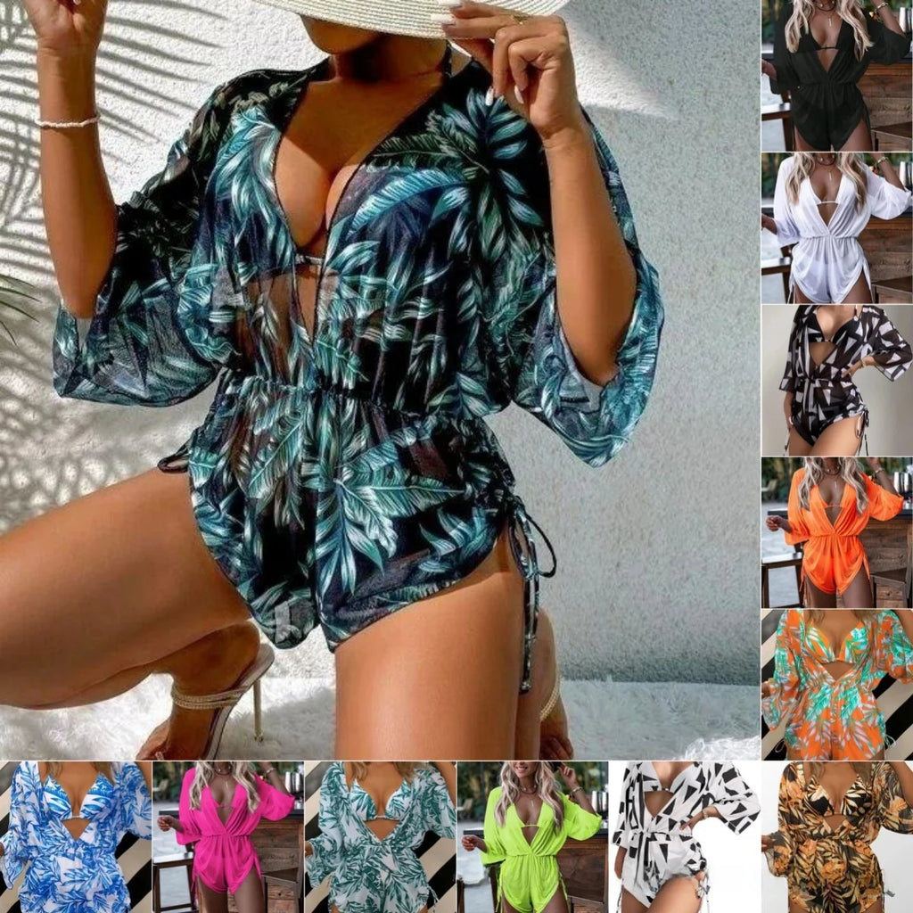 ExoticSet™ | Set 3 Pezzi con Bikini a triangolo e Copricostume Coordinato | Texture Esotica