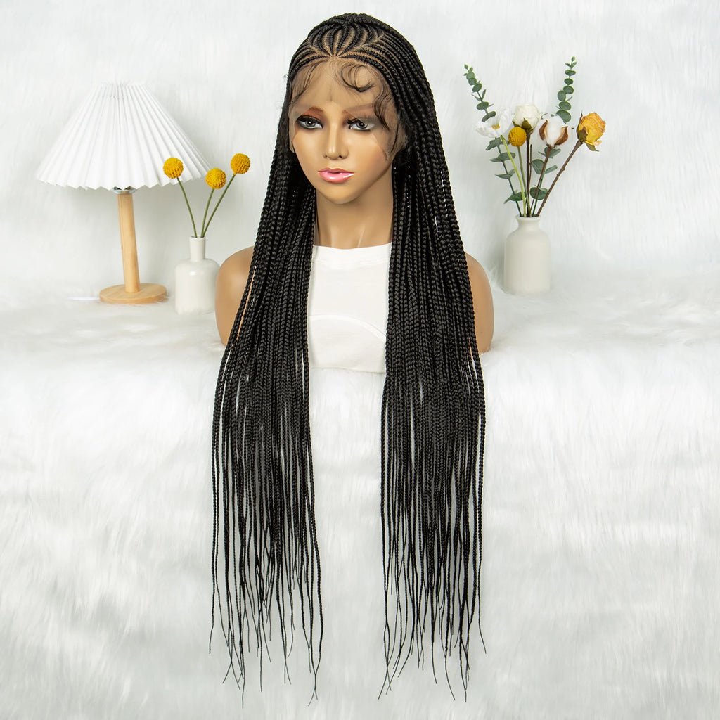 CornrowLace™ | Parrucca Intrecciata - Treccine Cornrow con Baby Hair | 90 cm di Lunghezza