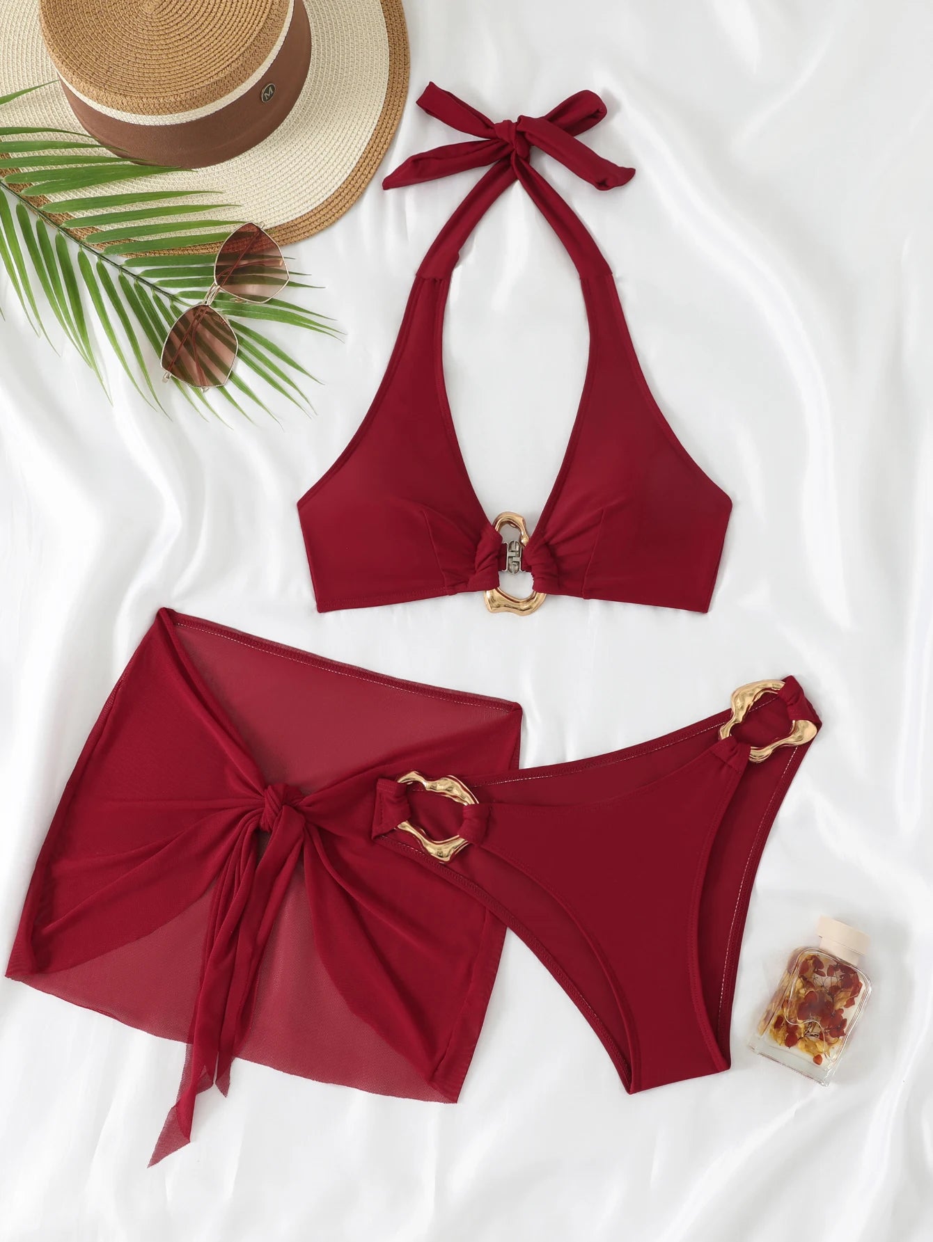 DivineGold™| L'Outfit Mare Iconico - Set Bikini 3 Pezzi con Giunzioni Dorate