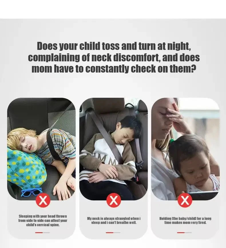 Sleep-Safe Travel Pillow™ | Cuscino Auto Protettivo e Confortevole per Bambini - Cuscino da Viaggio con Cintura di Sicurezza
