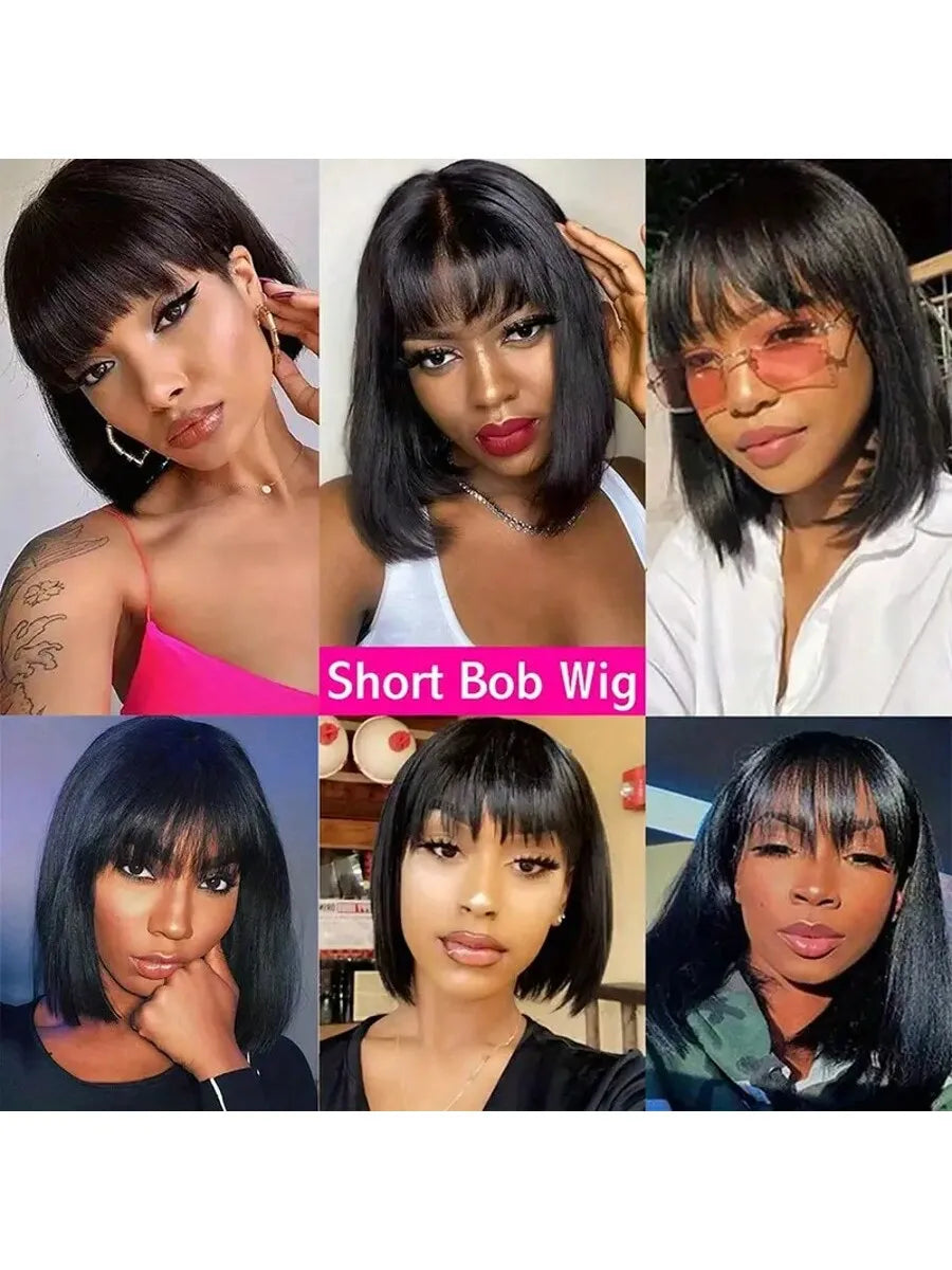 RealWigBob™| Parrucca Caschetto Liscio Effetto Seta - Frangia Moderna| Capelli Veri