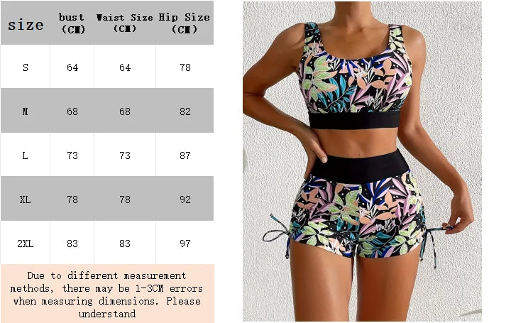 ExoticLeaf™ | Bikini Sportivo a Vita Alta - Stampa Tropicale e Sostegno Top | con Chiusura Posteriore