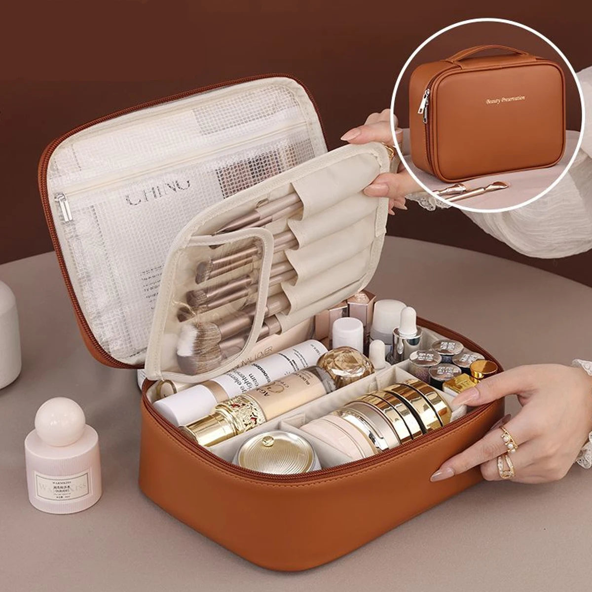 Vanity-Case Pro™ | Borsa da Trucco in Ecopelle a Doppio Strato - Beauty Case professionale da Viaggio