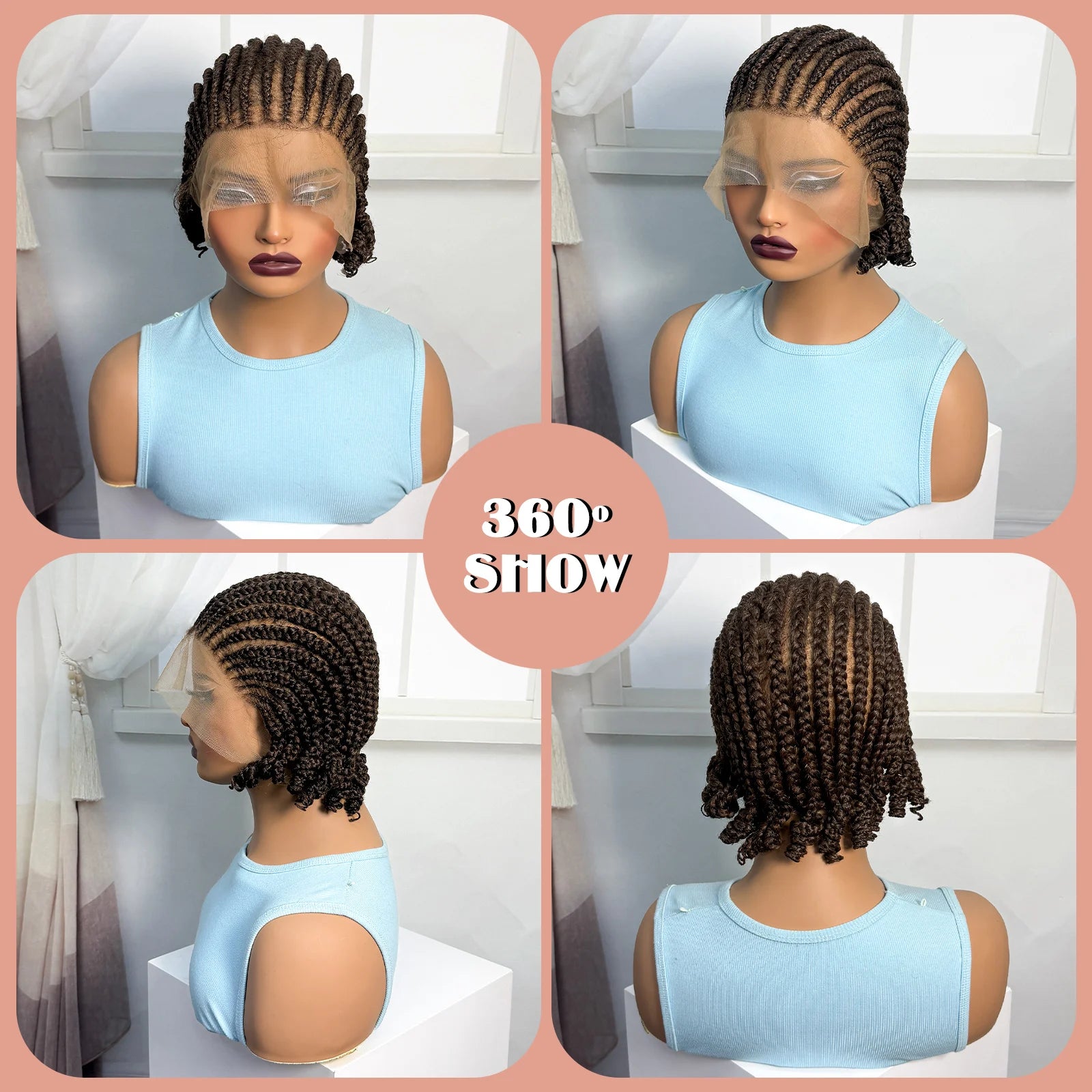 BraidedBob™ | Parrucca Sintetica Premium con Treccine Senza Nodi - Full Lace HD e Baby Hair