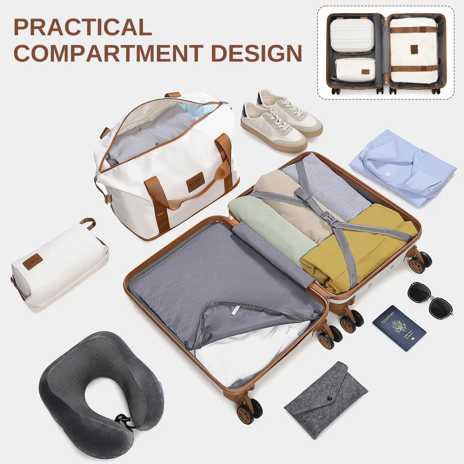 Globtreater™ Set | Kit Bagagli Coordinati Rigidi con Beauty Case e Organizer - Set Valigie Trolley 2/4/6 Pezzi