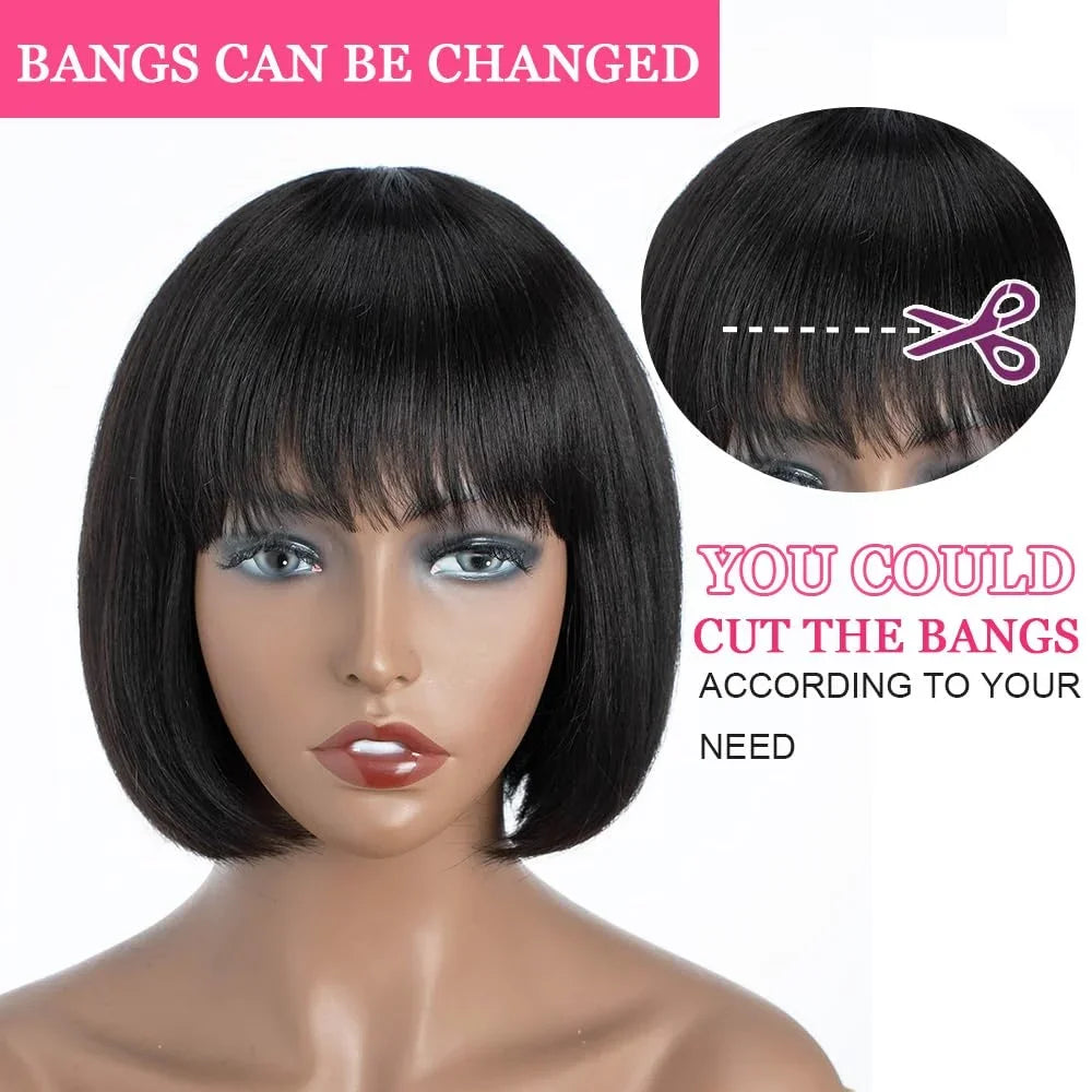 RealWigBob™| Parrucca Caschetto Liscio Effetto Seta - Frangia Moderna| Capelli Veri