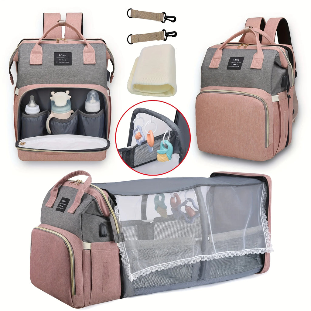TravelBaby Elite™ – Zaino Maternità 3-in-1 | Culla da Viaggio Portatile, Fasciatoio & Tasche Termiche