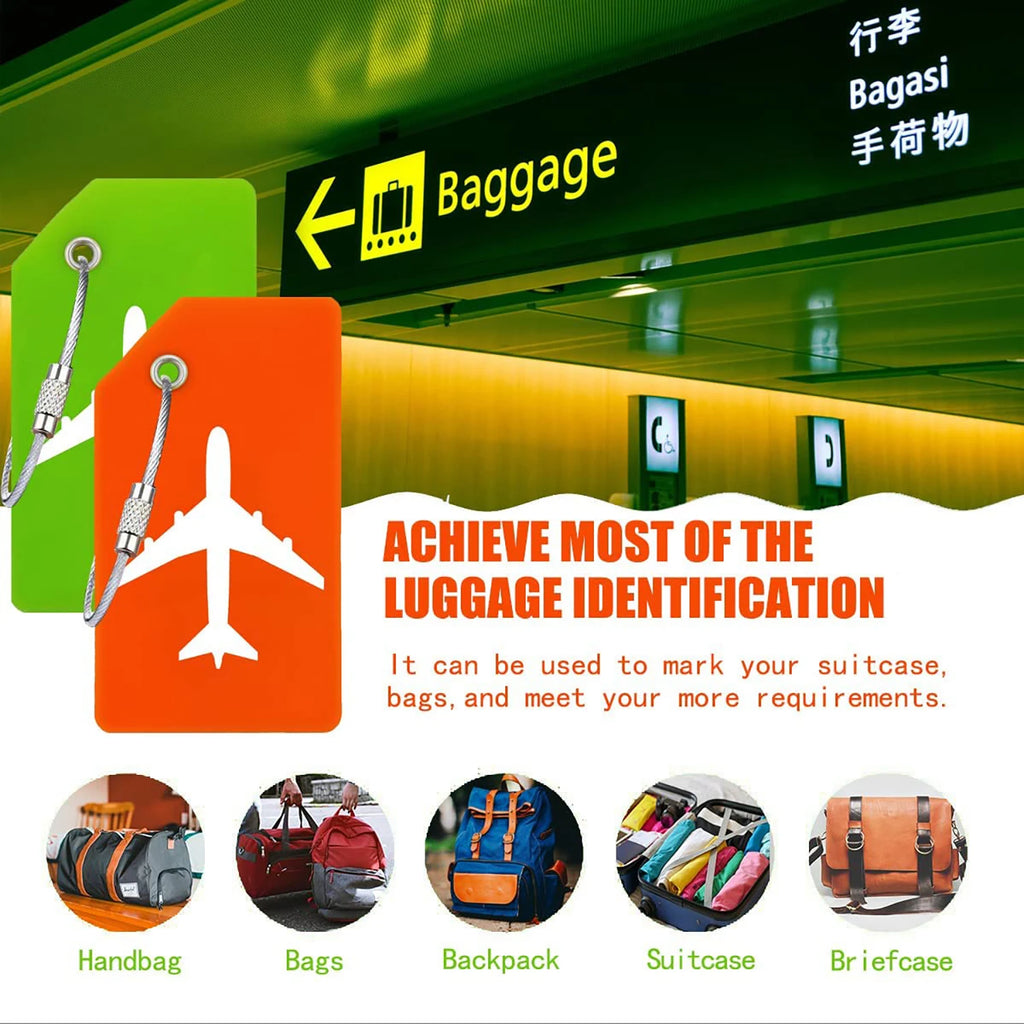 SkyID Elite™ – Set Etichette Valigia Identificative (4 Pezzi) | Silicone Flessibile & Cavo in Acciaio