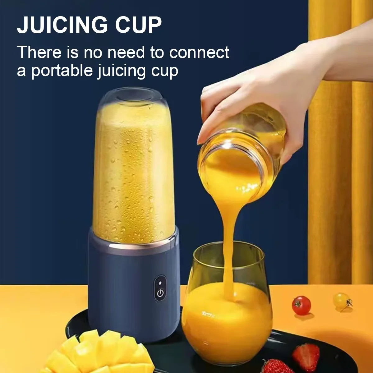 JuiceGo™ | Mini Frullatore Portatile USB - Spremiagrumi da Viaggio Ricaricabile | Tappo per Tazza integrato