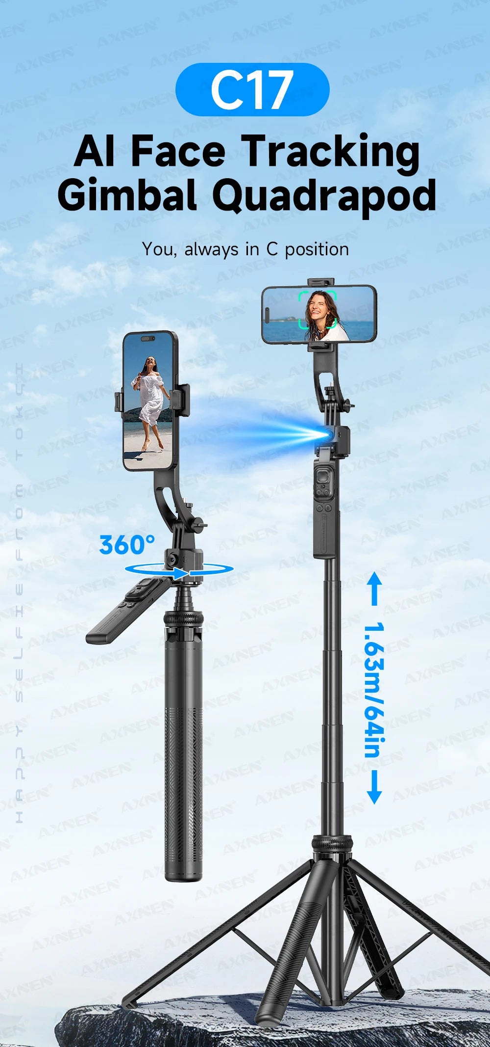 SmartPod AI™ - Treppiede 360° Auto-Rotante con Telecomando TikTok e Stabilizzatore Intelligente | Cameraman Automatico