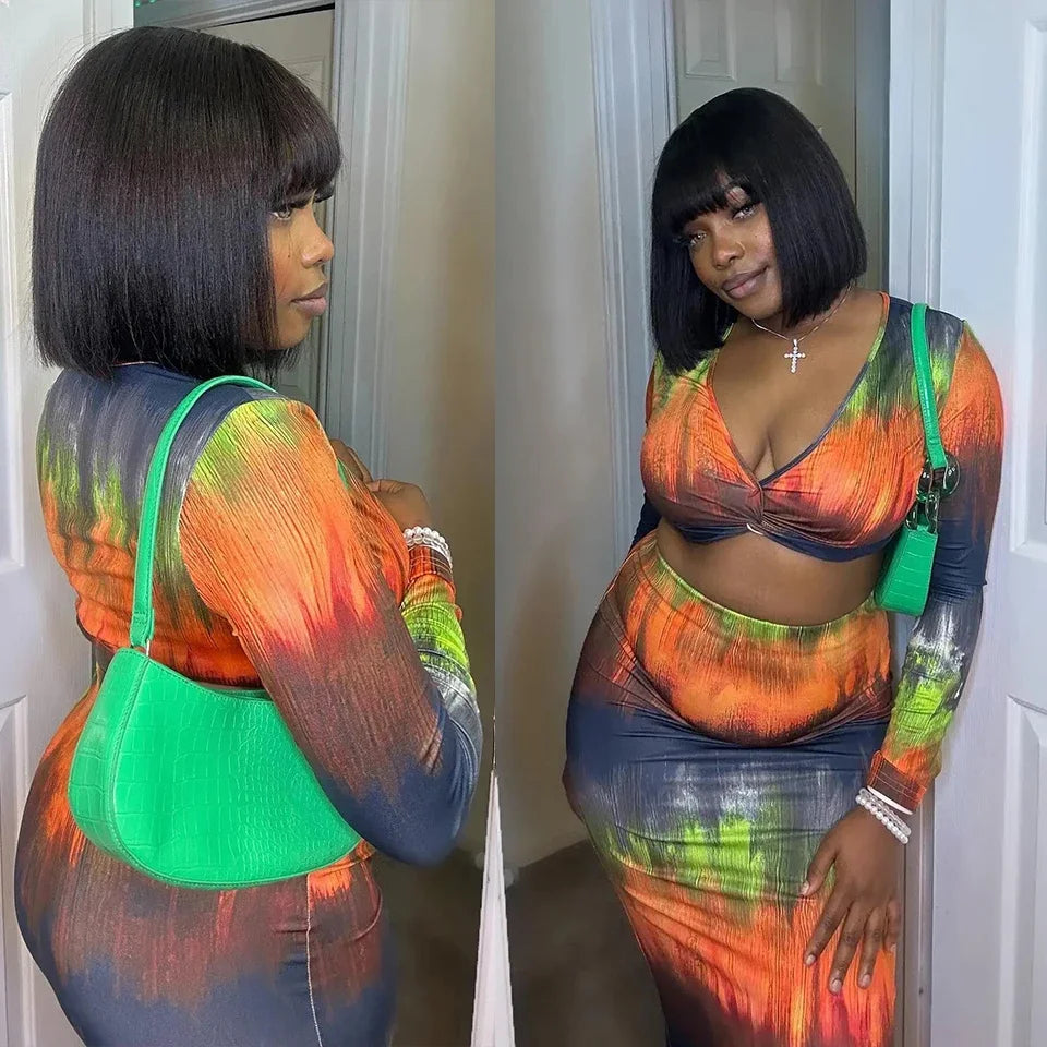 RealWigBob™| Parrucca Caschetto Liscio Effetto Seta - Frangia Moderna| Capelli Veri