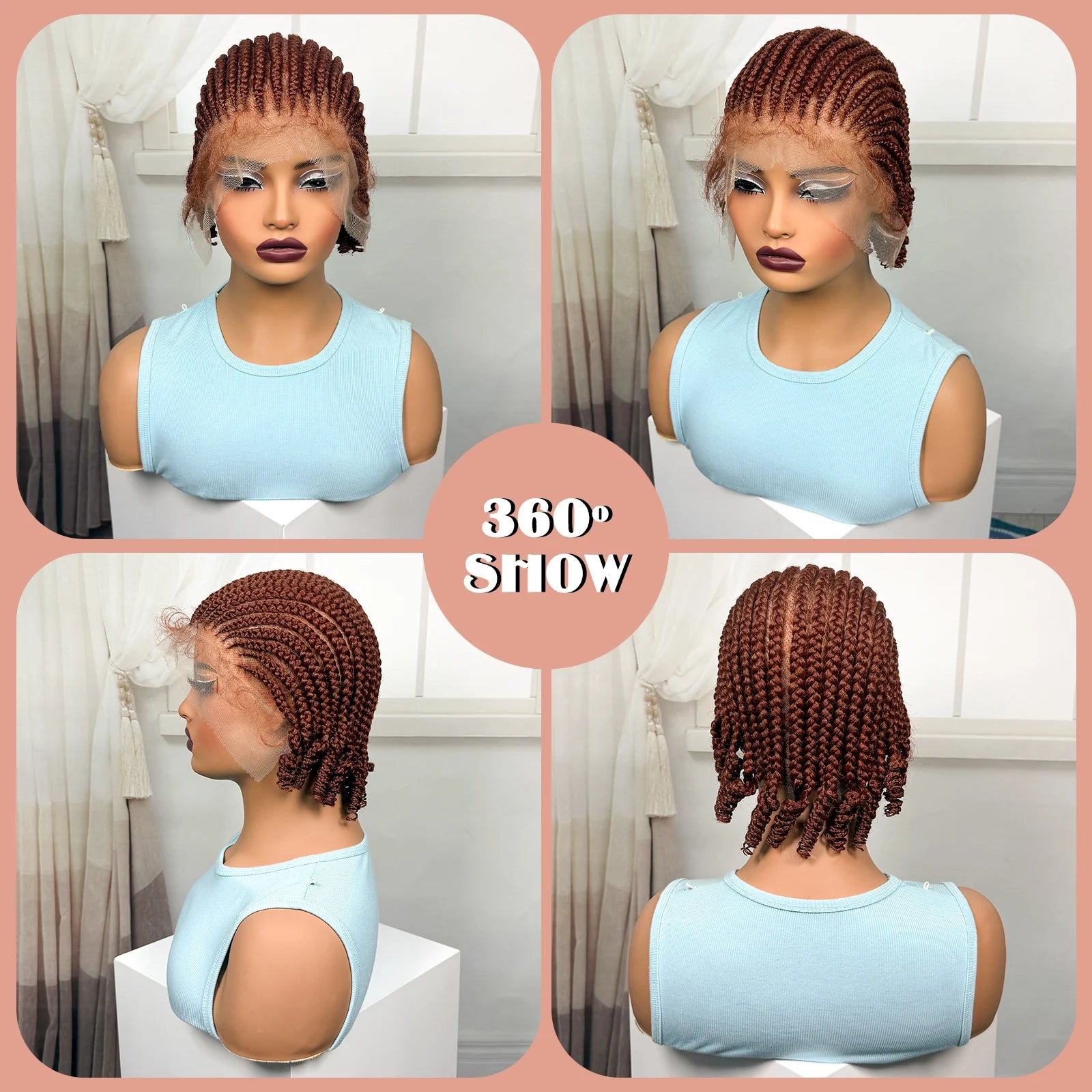 BraidedBob™ | Parrucca Sintetica Premium con Treccine Senza Nodi - Full Lace HD e Baby Hair