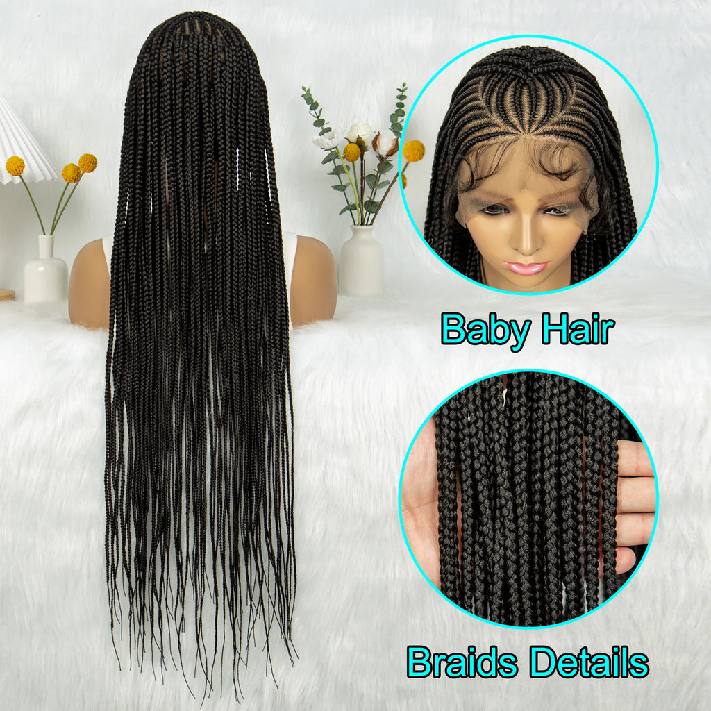 CornrowLace™ | Parrucca Intrecciata - Treccine Cornrow con Baby Hair | 90 cm di Lunghezza