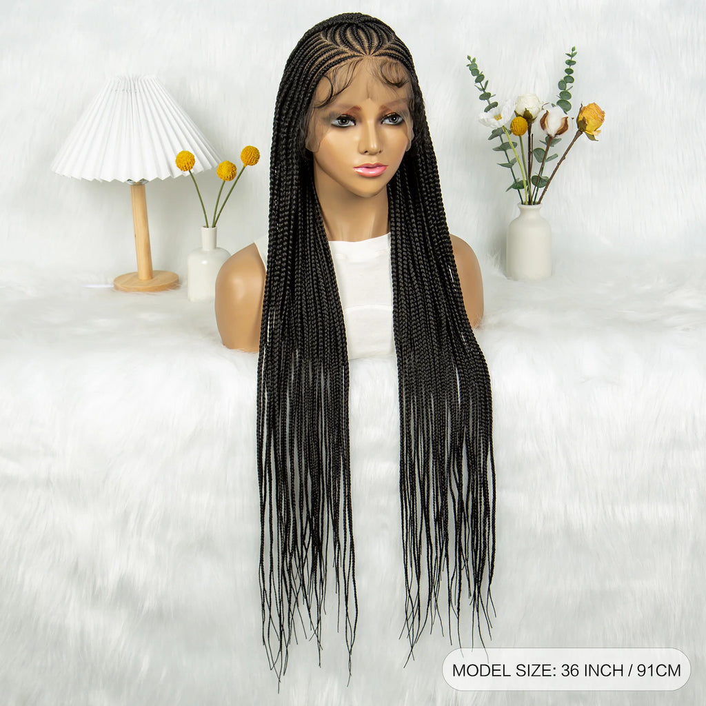 CornrowLace™ | Parrucca Intrecciata - Treccine Cornrow con Baby Hair | 90 cm di Lunghezza