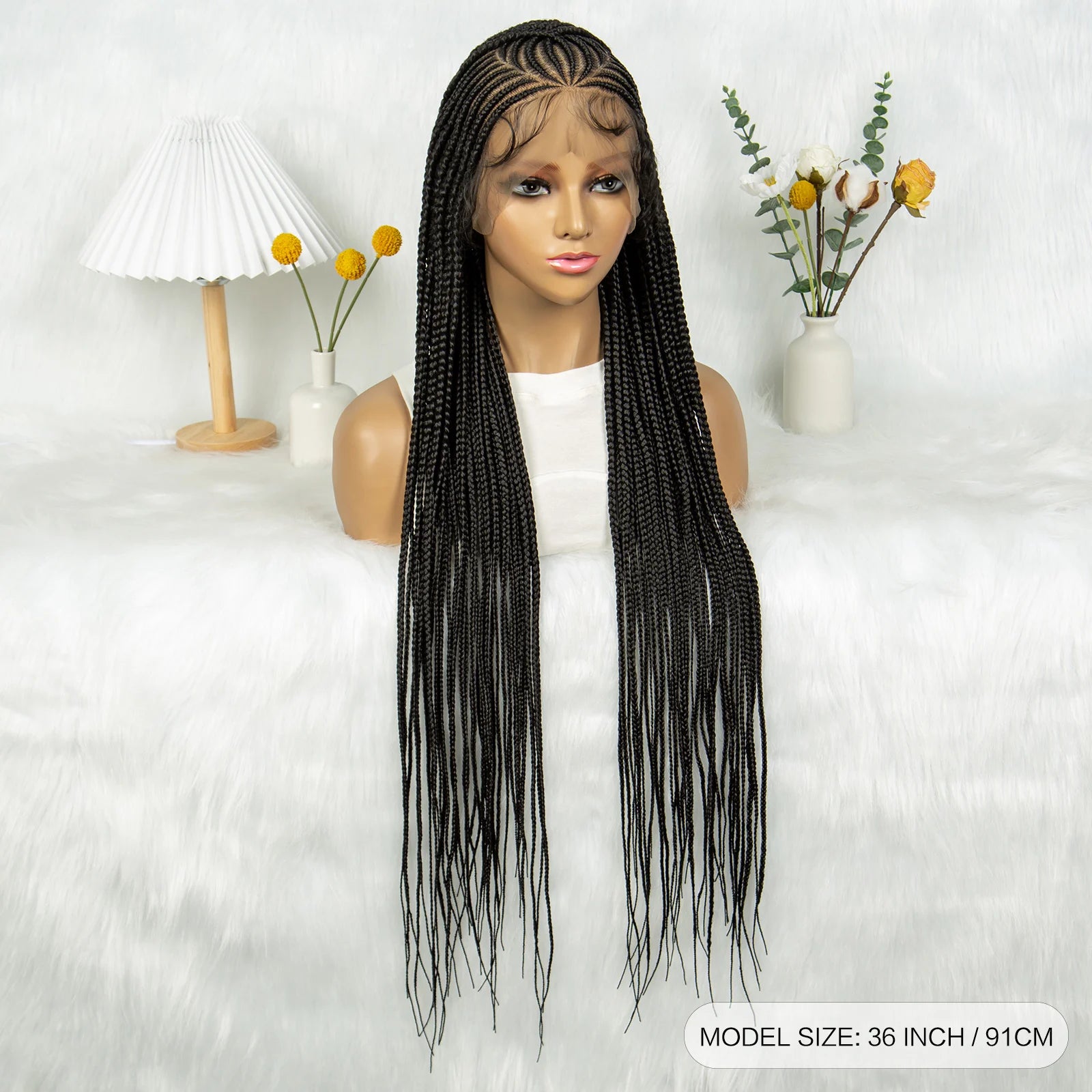 CornrowLace™ | Parrucca Intrecciata - Treccine Cornrow con Baby Hair | 90 cm di Lunghezza