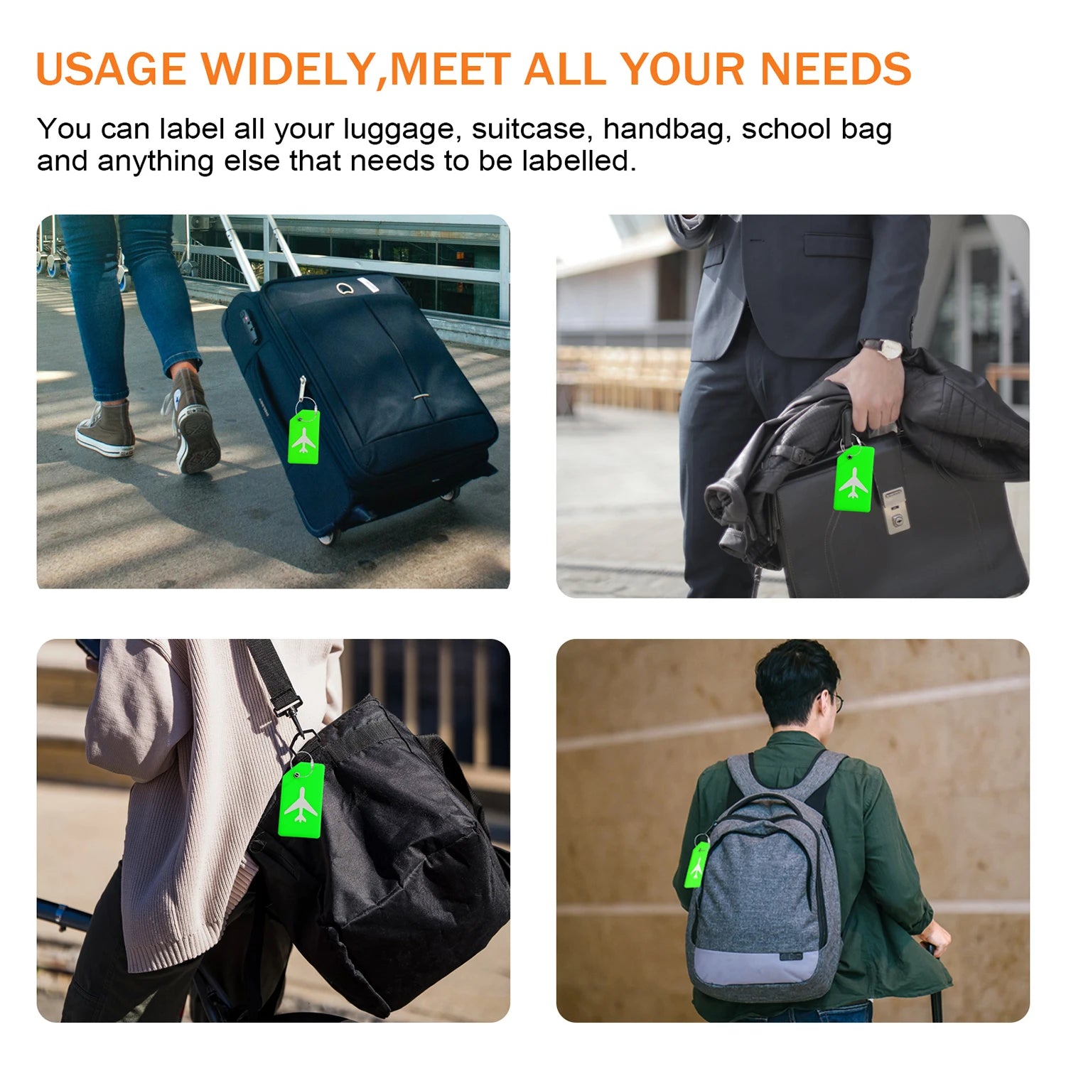 SkyID Elite™ – Set Etichette Valigia Identificative (4 Pezzi) | Silicone Flessibile & Cavo in Acciaio