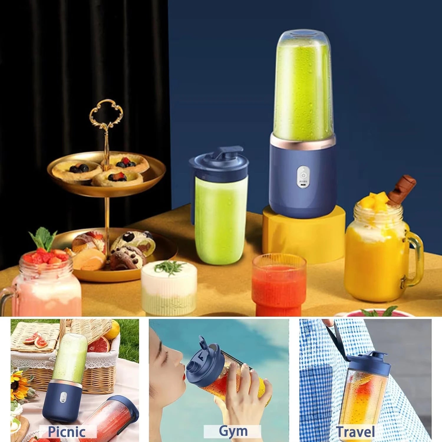JuiceGo™ | Mini Frullatore Portatile USB - Spremiagrumi da Viaggio Ricaricabile | Tappo per Tazza integrato