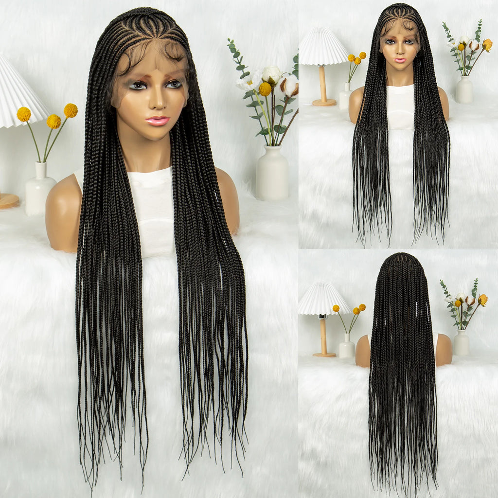 CornrowLace™ | Parrucca Intrecciata - Treccine Cornrow con Baby Hair | 90 cm di Lunghezza