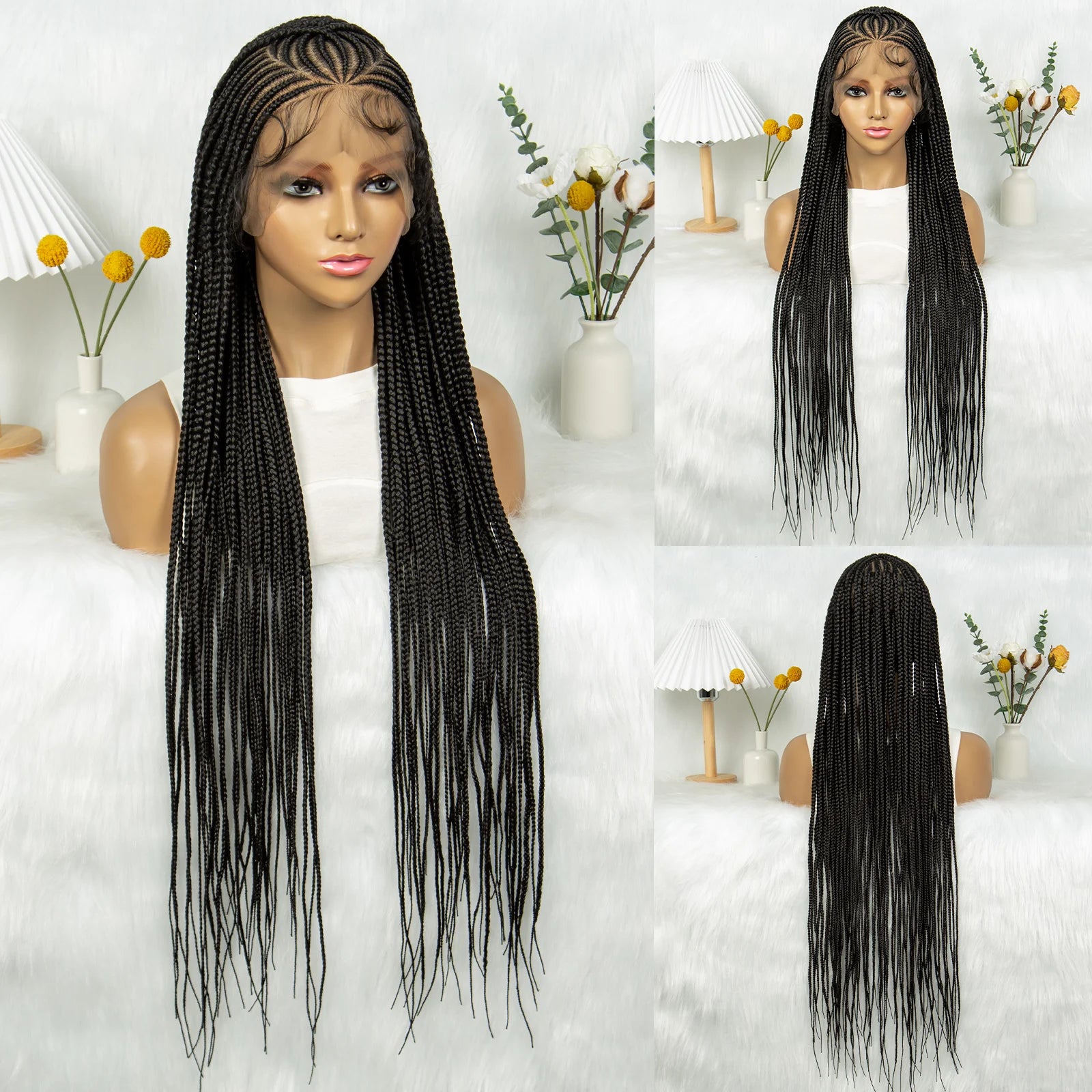 CornrowLace™ | Parrucca Intrecciata - Treccine Cornrow con Baby Hair | 90 cm di Lunghezza