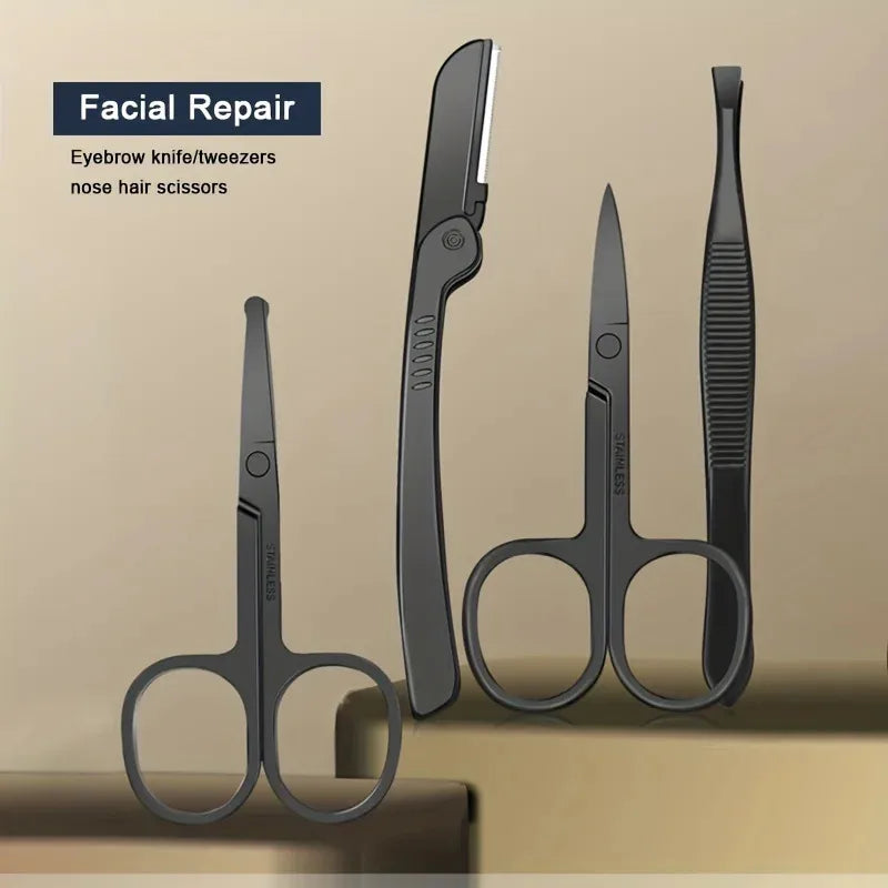 SteelCure™ Set Manicure e Pedicure | Kit Professionale da Viaggio in Acciaio Inox (8-24 Pezzi) - Deep Black Edition