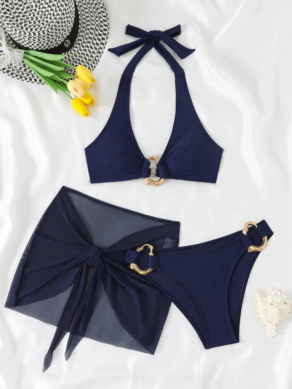DivineGold™| L'Outfit Mare Iconico - Set Bikini 3 Pezzi con Giunzioni Dorate