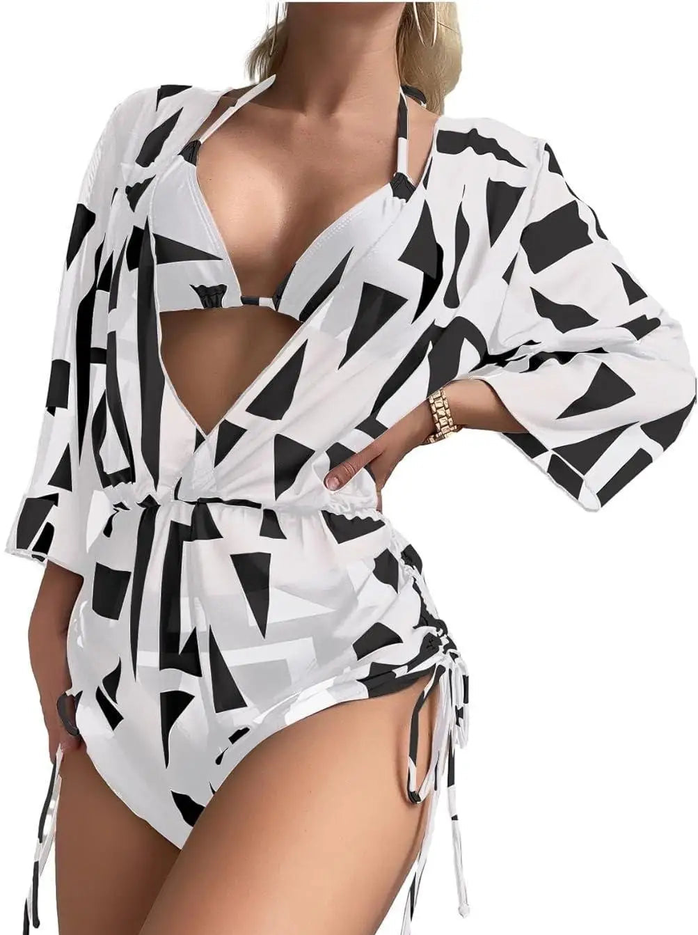 ExoticSet™ | Set 3 Pezzi con Bikini a triangolo e Copricostume Coordinato | Texture Esotica
