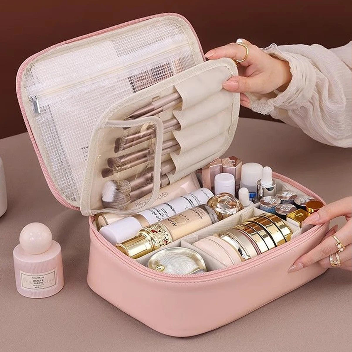 Vanity-Case Pro™ | Borsa da Trucco in Ecopelle a Doppio Strato - Beauty Case professionale da Viaggio