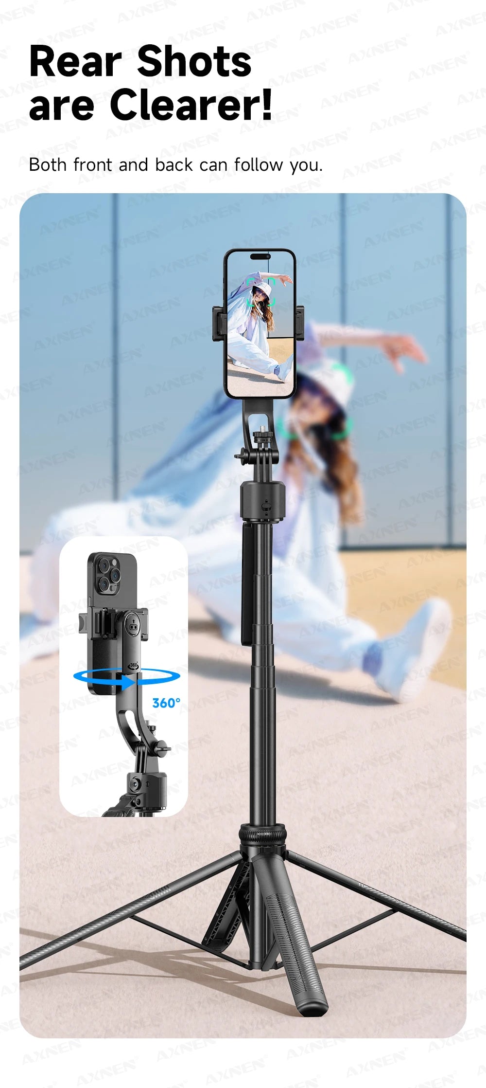 SmartPod AI™ - Treppiede 360° Auto-Rotante con Telecomando TikTok e Stabilizzatore Intelligente | Cameraman Automatico
