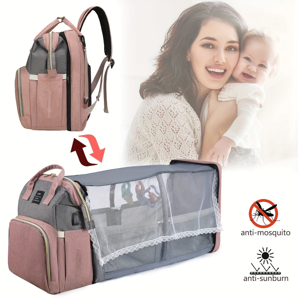TravelBaby Elite™ – Zaino Maternità 3-in-1 | Culla da Viaggio Portatile, Fasciatoio & Tasche Termiche