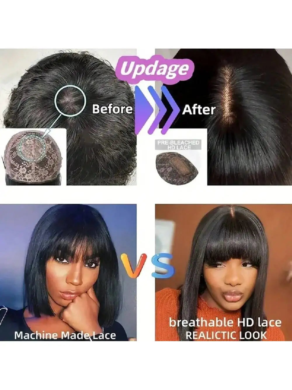 RealWigBob™| Parrucca Caschetto Liscio Effetto Seta - Frangia Moderna| Capelli Veri