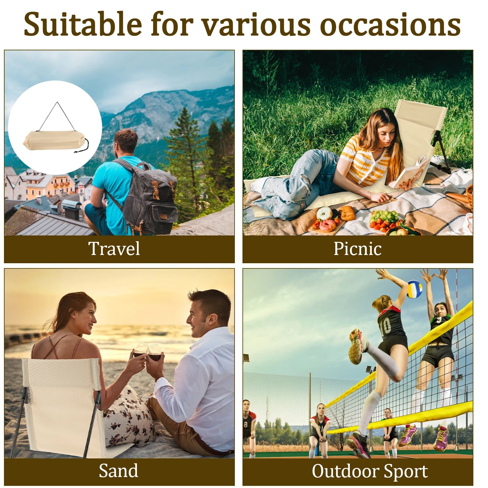 Lawn-Comfort Seat™ | Sedia-Tappetino Pieghevole con Comodo Schienale - Per Spiaggia Campeggio Picnic