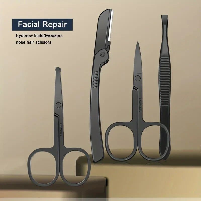 SteelCure™ Set Manicure e Pedicure | Kit Professionale da Viaggio in Acciaio Inox (8-24 Pezzi) - Deep Black Edition