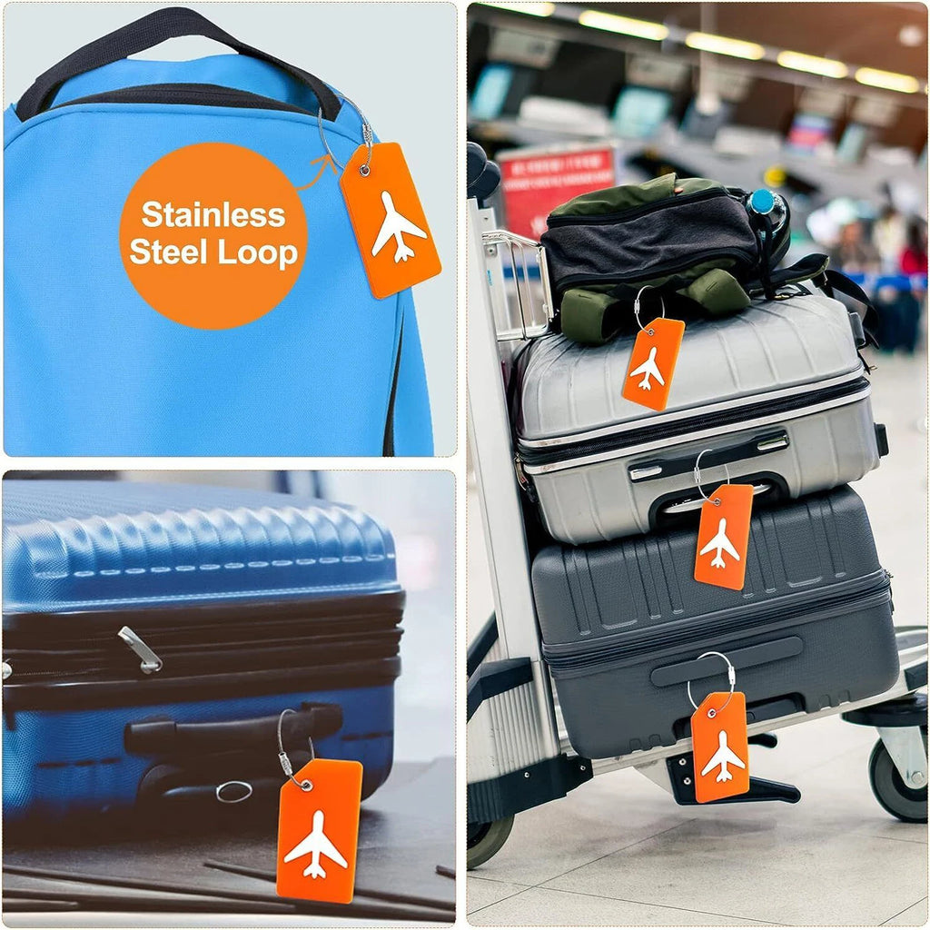 SkyID Elite™ – Set Etichette Valigia Identificative (4 Pezzi) | Silicone Flessibile & Cavo in Acciaio
