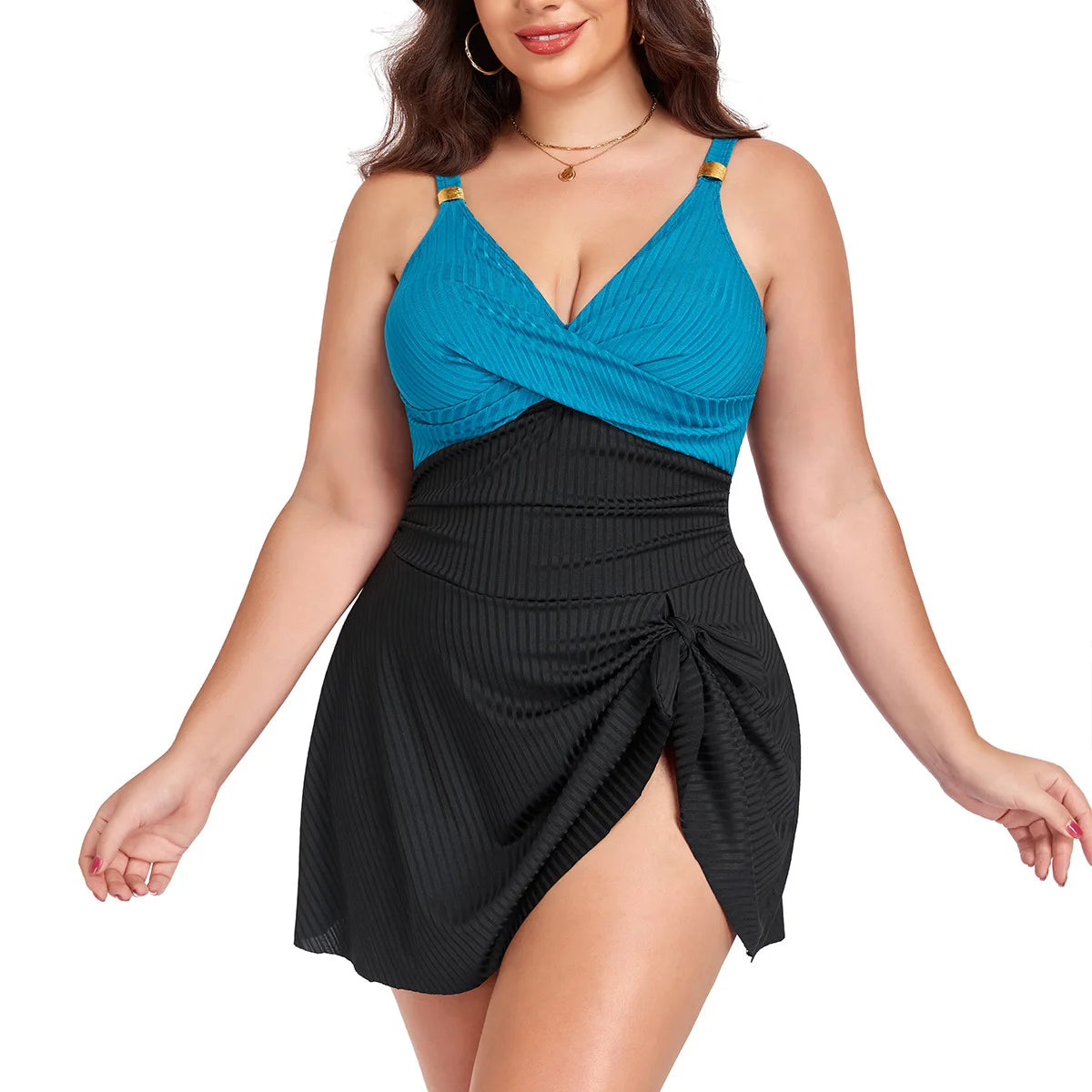 RivieraChic™ Plus | Costume Intero "Shorty" Comfort Assoluto (L-5XL) | Vestibilità Inclusiva e Trama Texturizzata