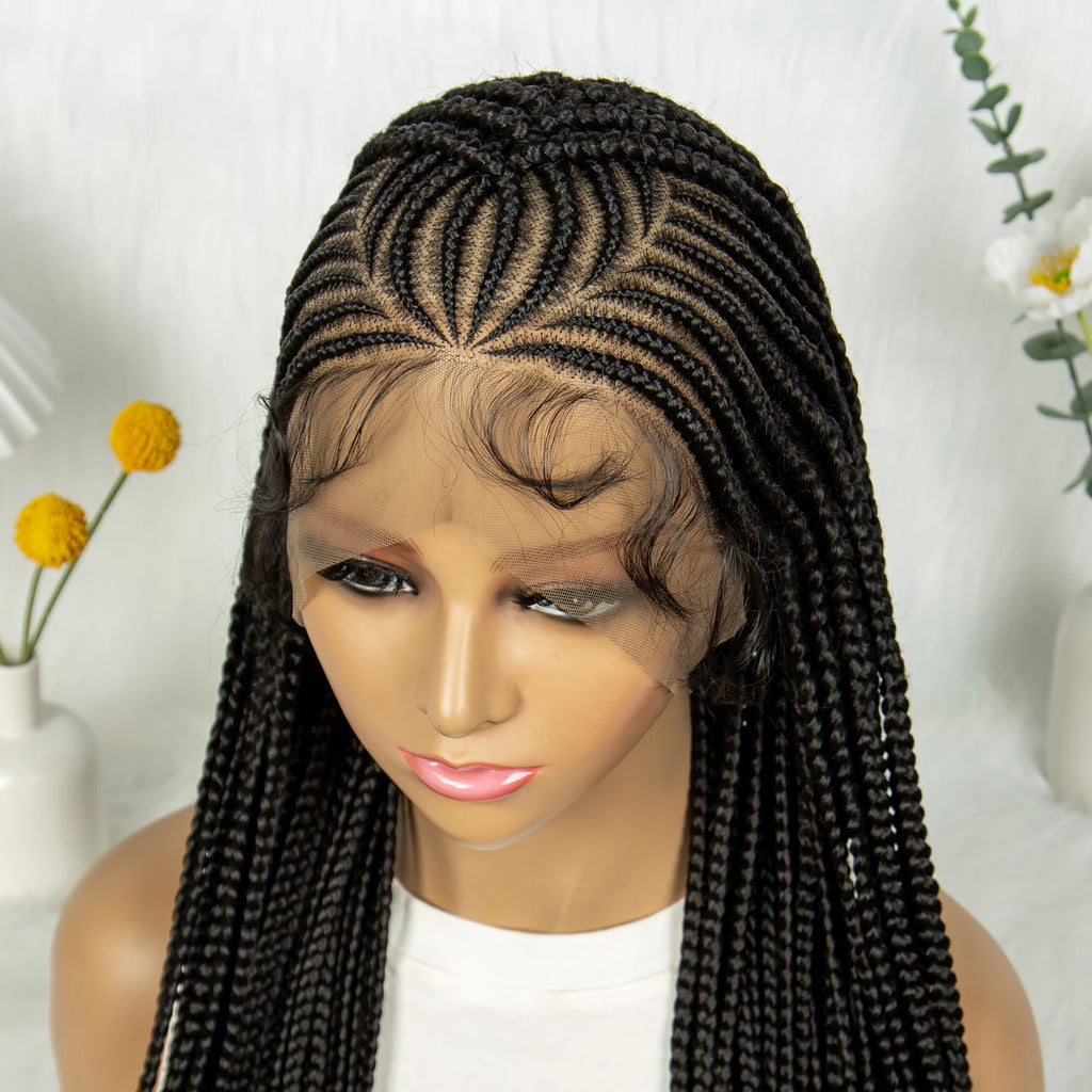 CornrowLace™ | Parrucca Intrecciata - Treccine Cornrow con Baby Hair | 90 cm di Lunghezza