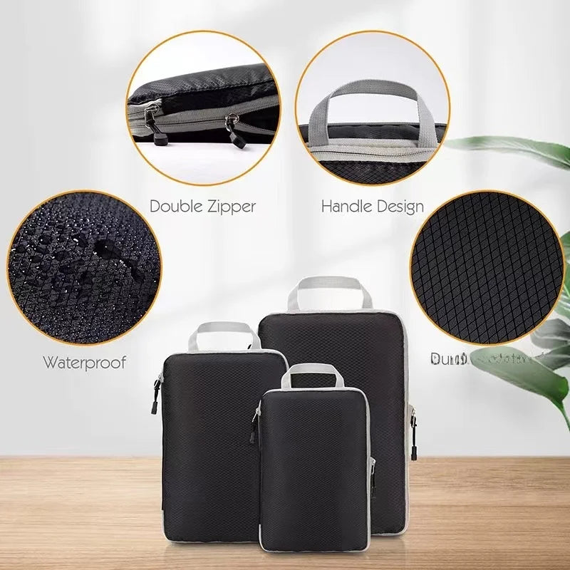 CompressPack™ - Set 3 Organizer Valigia Salvaspazio con Compressione | Organizer Pro