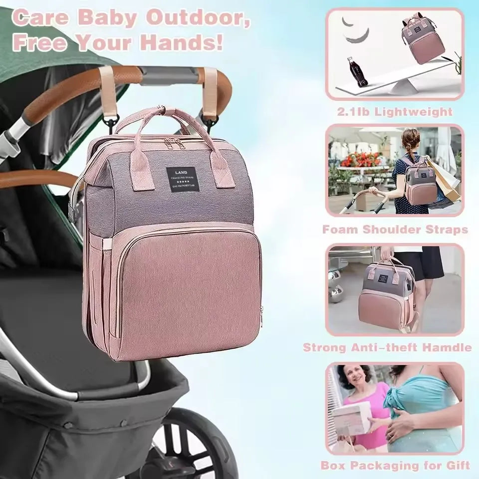 TravelBaby Elite™ – Zaino Maternità 3-in-1 | Culla da Viaggio Portatile, Fasciatoio & Tasche Termiche