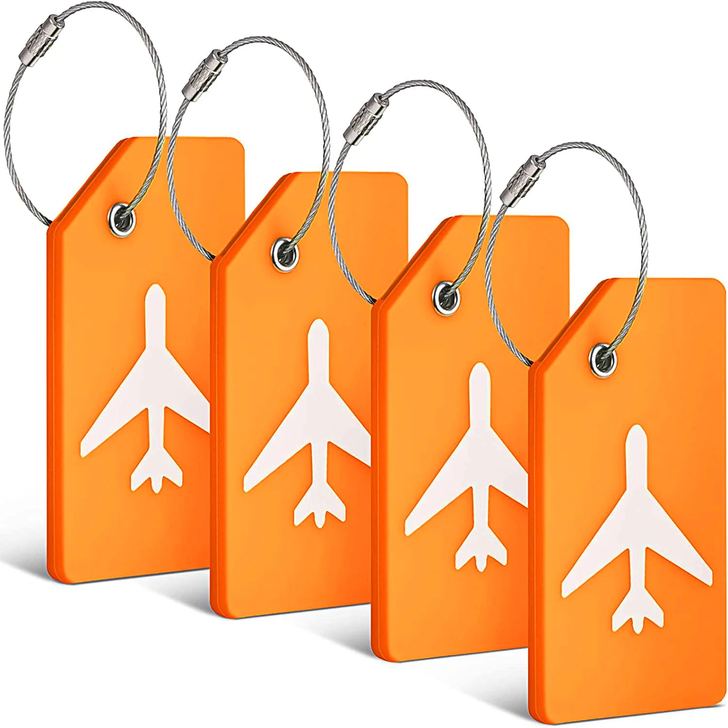 SkyID Elite™ – Set Etichette Valigia Identificative (4 Pezzi) | Silicone Flessibile & Cavo in Acciaio