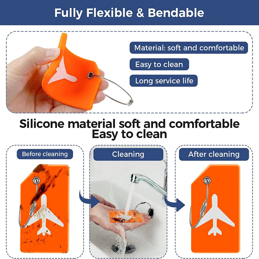 SkyID Elite™ – Set Etichette Valigia Identificative (4 Pezzi) | Silicone Flessibile & Cavo in Acciaio