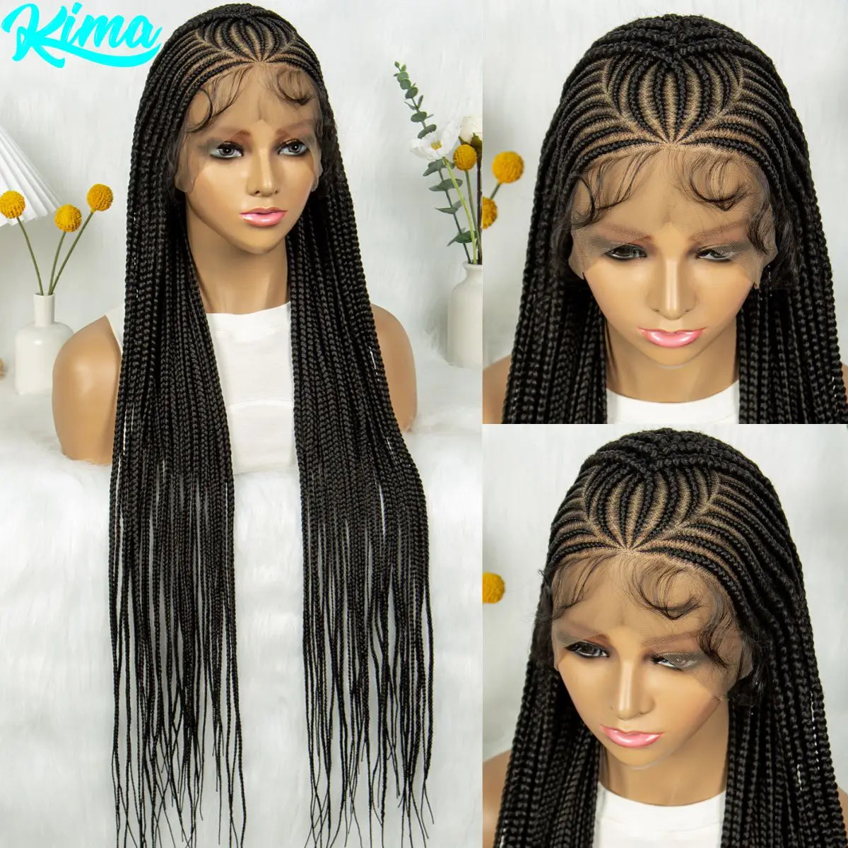 CornrowLace™ | Parrucca Intrecciata - Treccine Cornrow con Baby Hair | 90 cm di Lunghezza