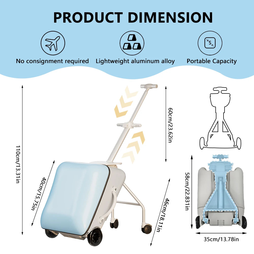 Travel-Kids Case™ | Valigia Trolley Cavalcabile con Seduta Integrata - Ruote Girevoli a 360°