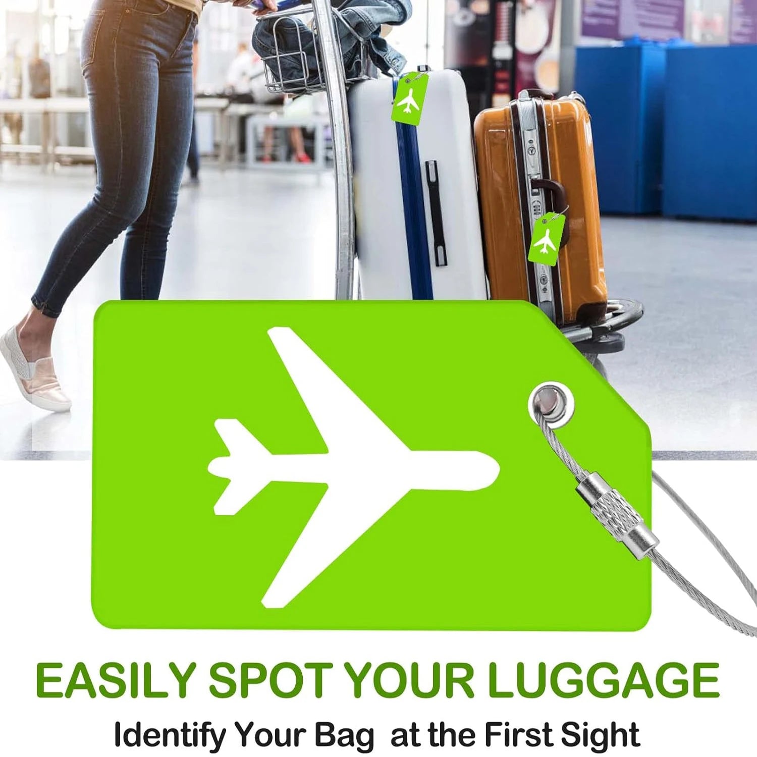 SkyID Elite™ – Set Etichette Valigia Identificative (4 Pezzi) | Silicone Flessibile & Cavo in Acciaio