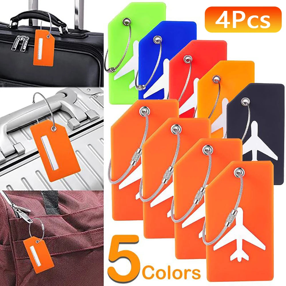 SkyID Elite™ – Set Etichette Valigia Identificative (4 Pezzi) | Silicone Flessibile & Cavo in Acciaio