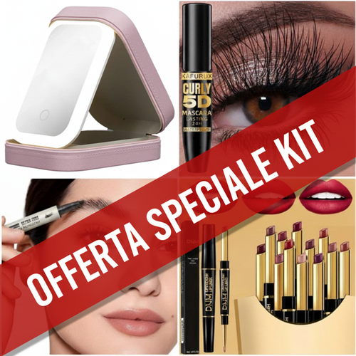 Kit Beauty Offerta Speciale - Specchio LED, Mascara, Matita Sopracciglia, Rossetti